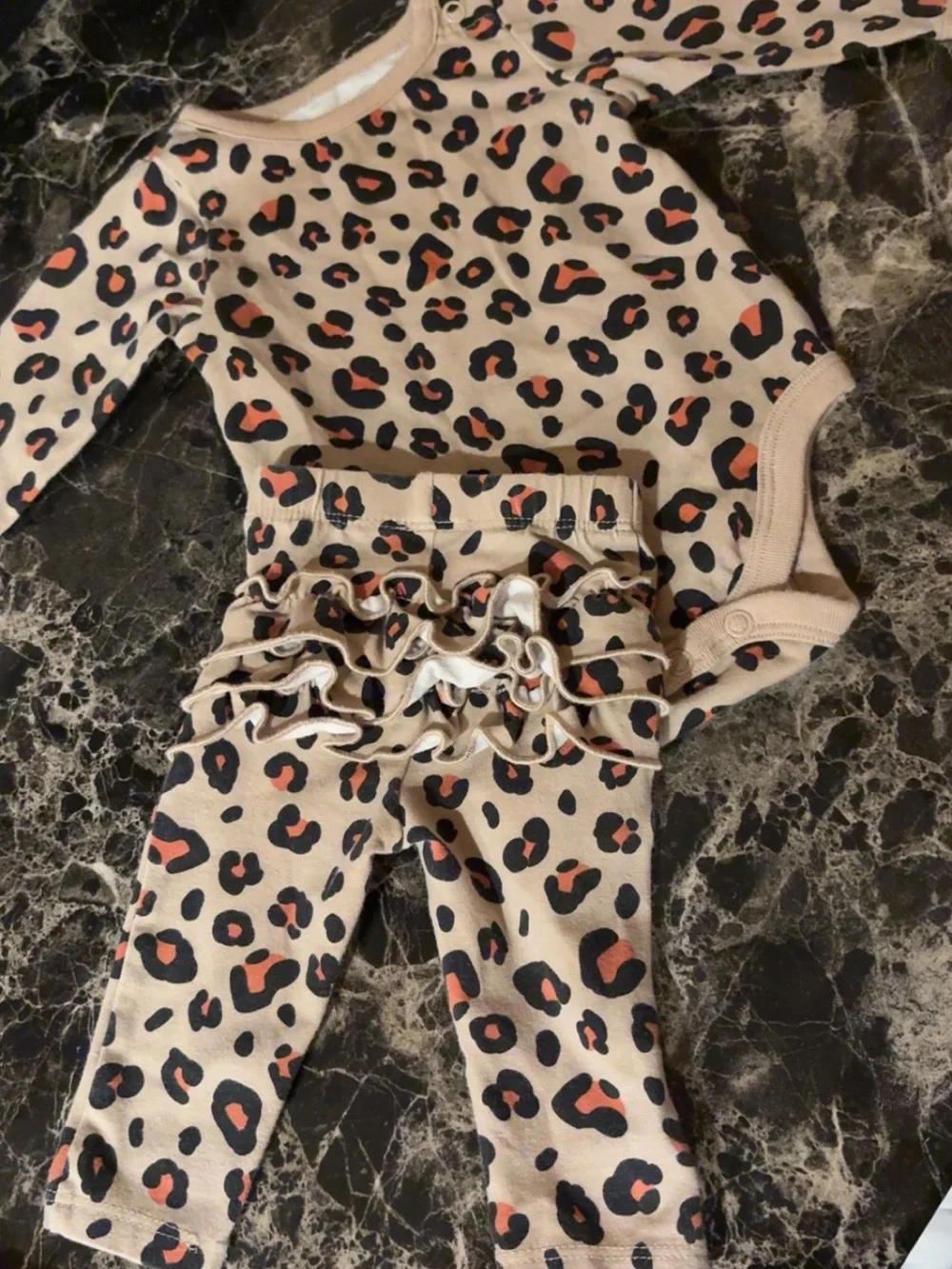 Leopard Print Baby Bottoms Set in Beige and Black